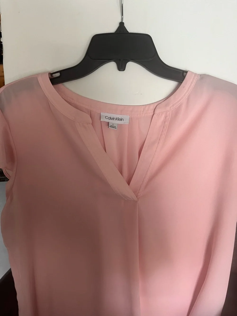 Calvin Klein Soft Pink Notch-Neck Cap Sleeve Blouse - Picture 3 of 3
